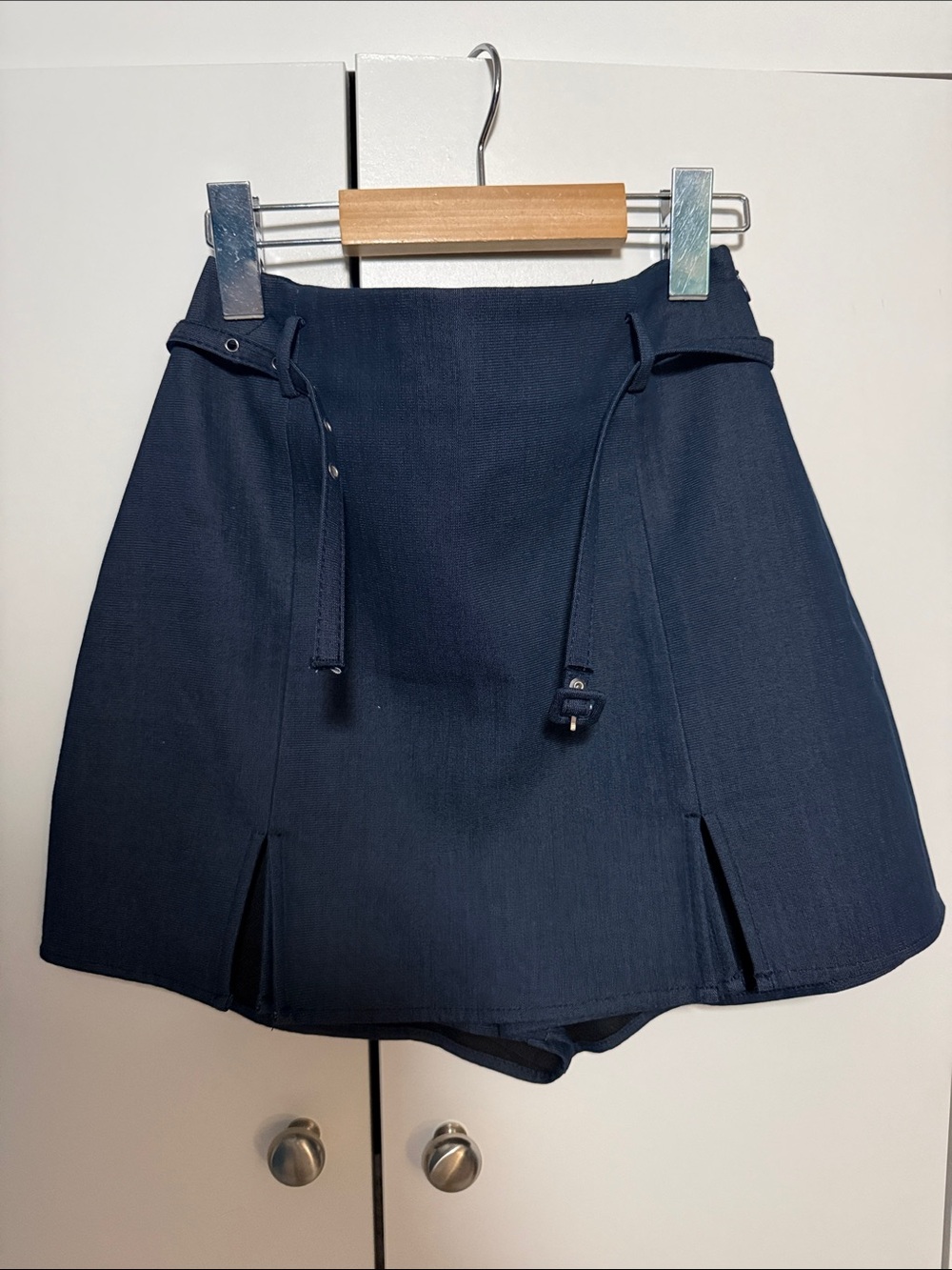 Zara Navy Skort with Front Slits and Tie Detail